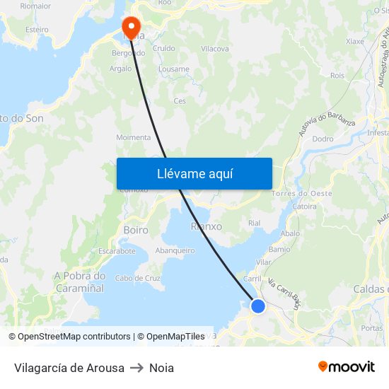 Vilagarcía de Arousa to Noia map