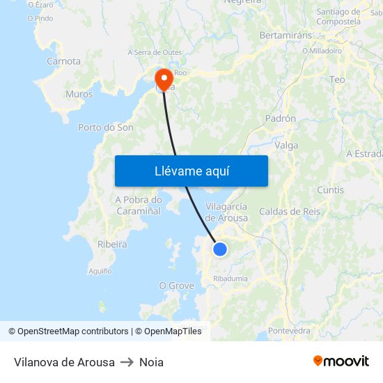 Vilanova de Arousa to Noia map