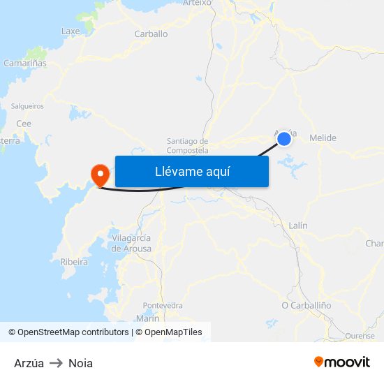 Arzúa to Noia map