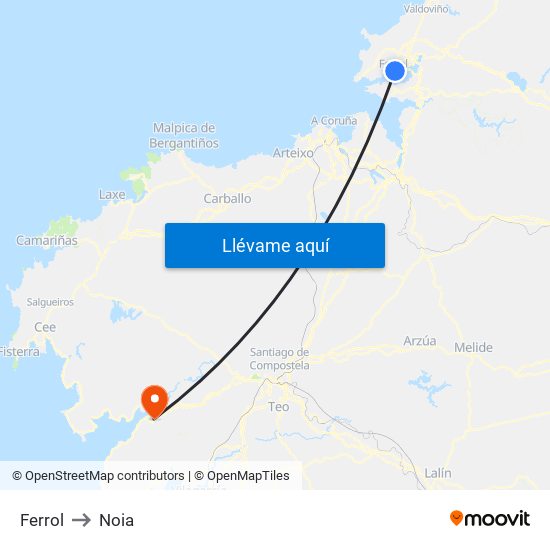 Ferrol to Noia map
