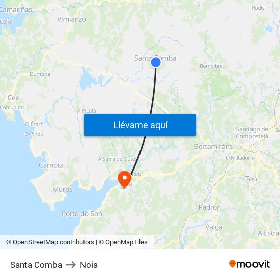 Santa Comba to Noia map