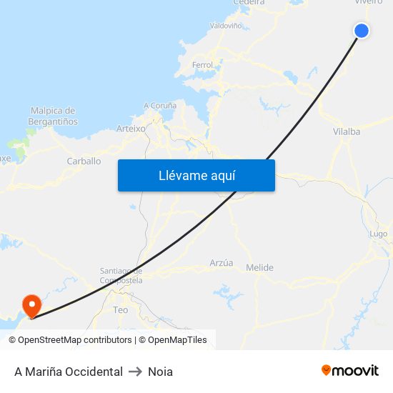 A Mariña Occidental to Noia map