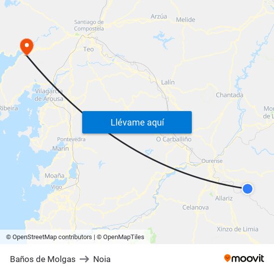 Baños de Molgas to Noia map
