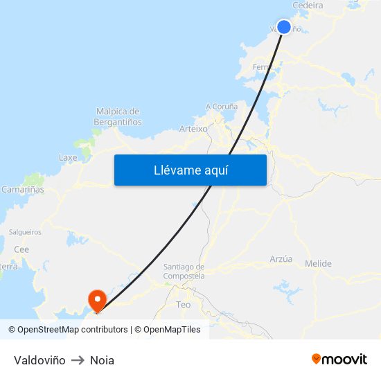 Valdoviño to Noia map