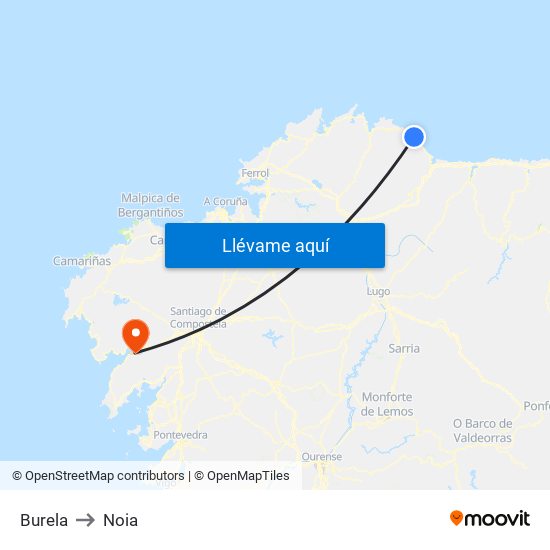 Burela to Noia map