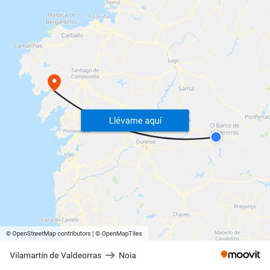 Vilamartín de Valdeorras to Noia map