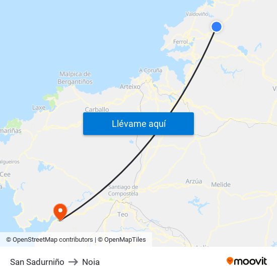 San Sadurniño to Noia map