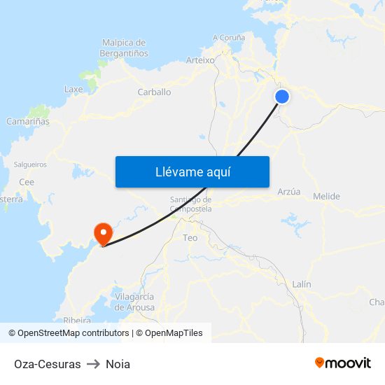 Oza-Cesuras to Noia map