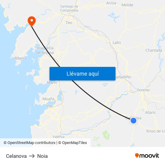Celanova to Noia map
