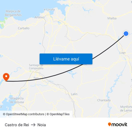 Castro de Rei to Noia map
