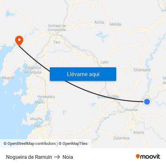 Nogueira de Ramuín to Noia map