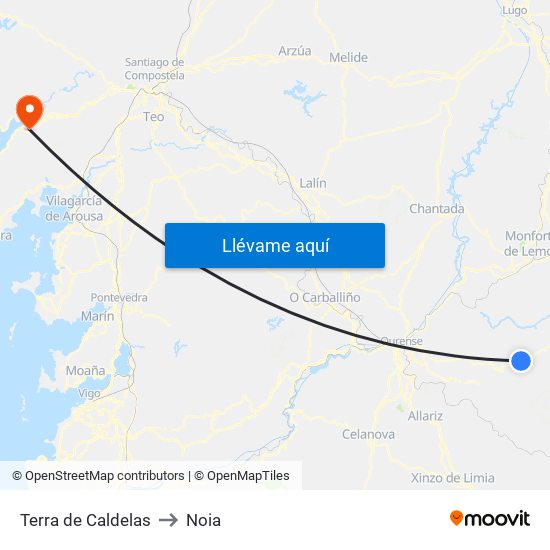 Terra de Caldelas to Noia map