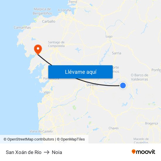 San Xoán de Río to Noia map