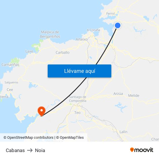Cabanas to Noia map