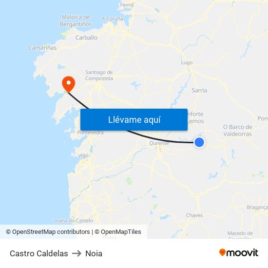 Castro Caldelas to Noia map