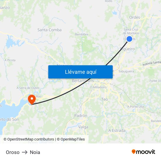 Oroso to Noia map