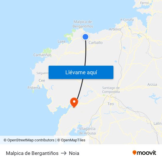 Malpica de Bergantiños to Noia map