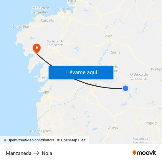 Manzaneda to Noia map