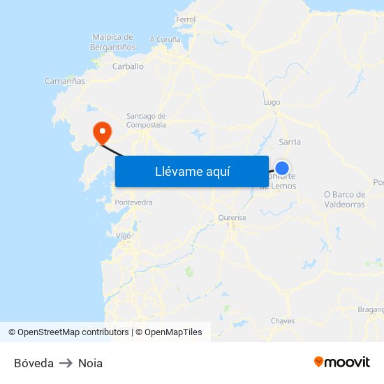 Bóveda to Noia map