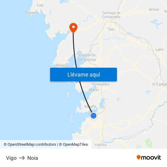 Vigo to Noia map