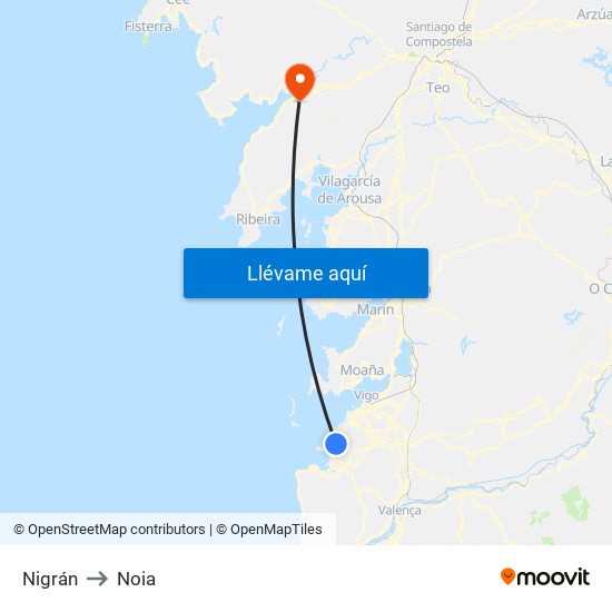 Nigrán to Noia map