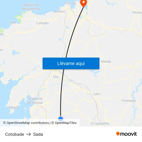 Cotobade to Sada map