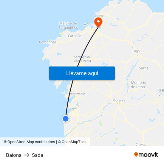 Baiona to Sada map