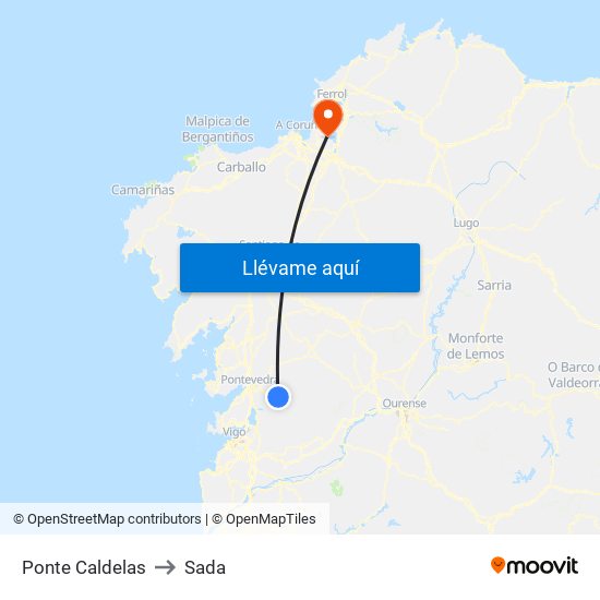 Ponte Caldelas to Sada map