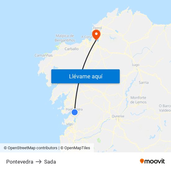 Pontevedra to Sada map