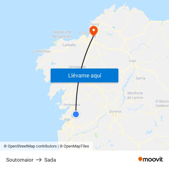 Soutomaior to Sada map