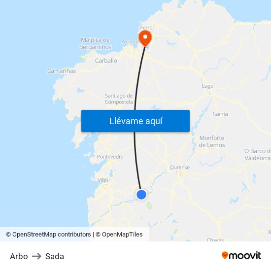 Arbo to Sada map