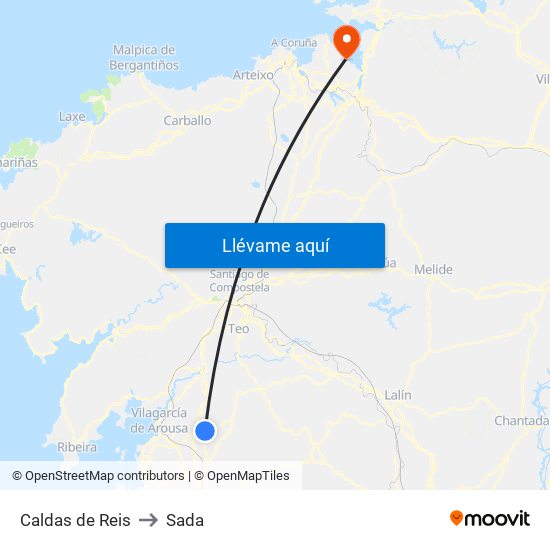 Caldas de Reis to Sada map