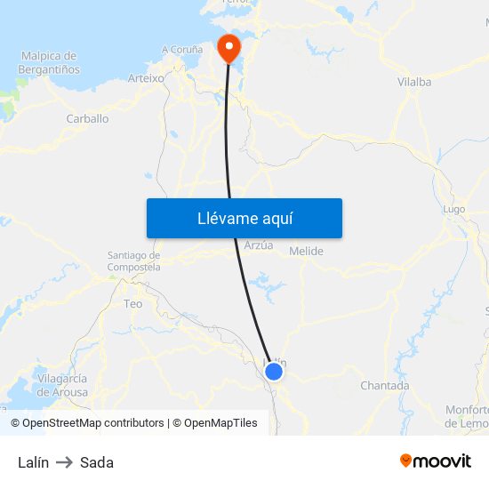 Lalín to Sada map