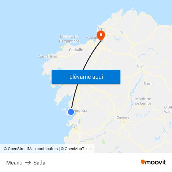 Meaño to Sada map