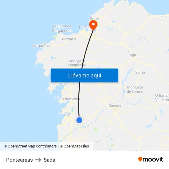 Ponteareas to Sada map