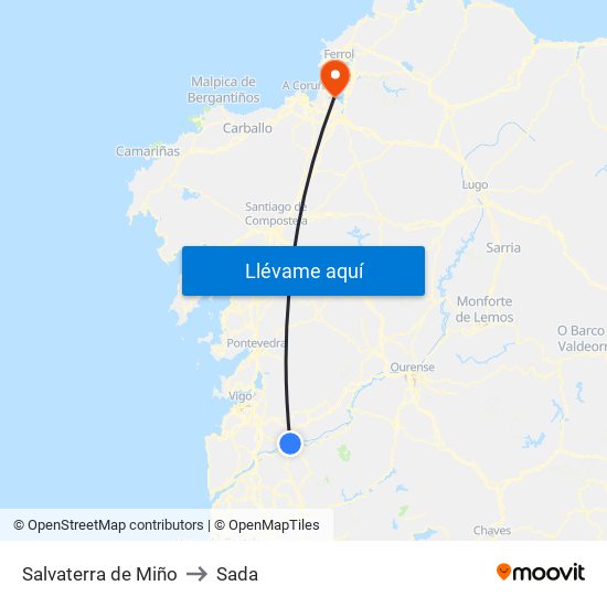 Salvaterra de Miño to Sada map