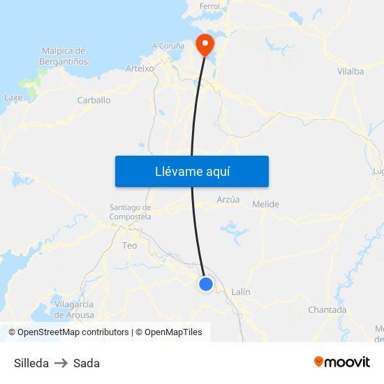 Silleda to Sada map