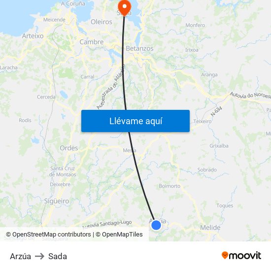 Arzúa to Sada map