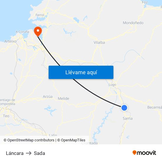 Láncara to Sada map