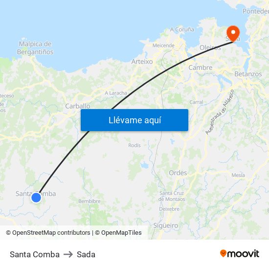 Santa Comba to Sada map