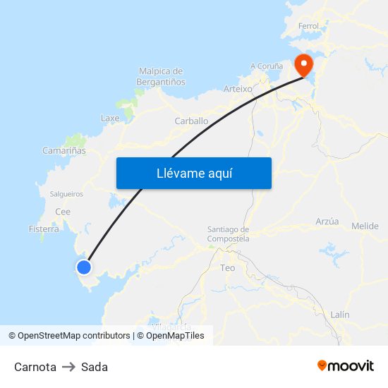 Carnota to Sada map