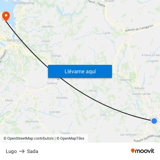 Lugo to Sada map