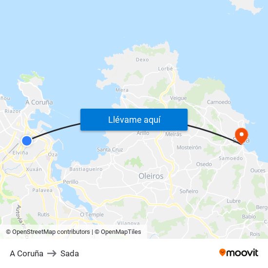 A Coruña to Sada map