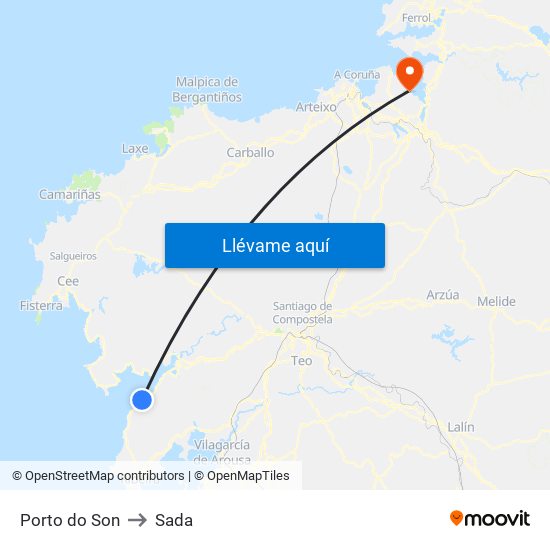 Porto do Son to Sada map