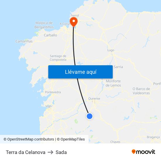 Terra da Celanova to Sada map