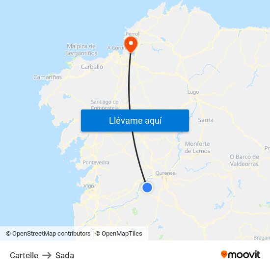 Cartelle to Sada map