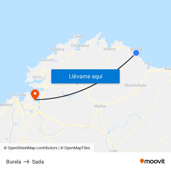 Burela to Sada map