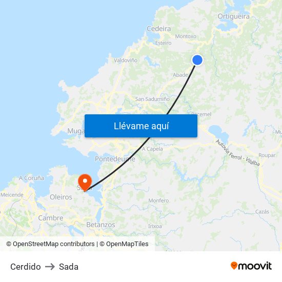 Cerdido to Sada map