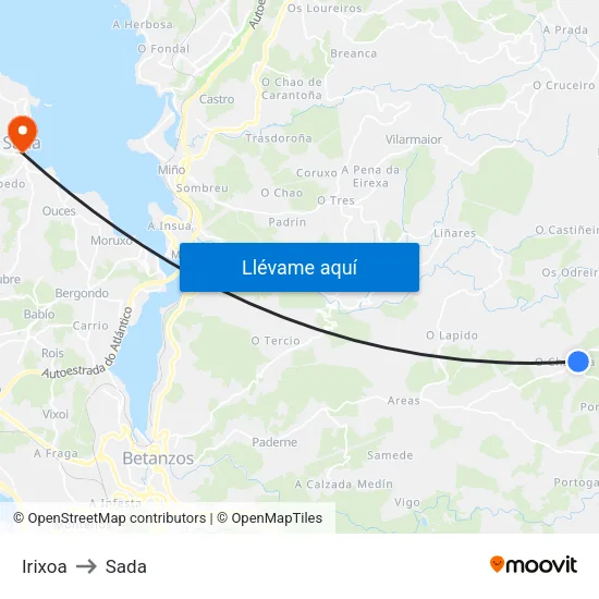 Irixoa to Sada map