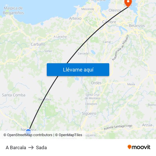 A Barcala to Sada map